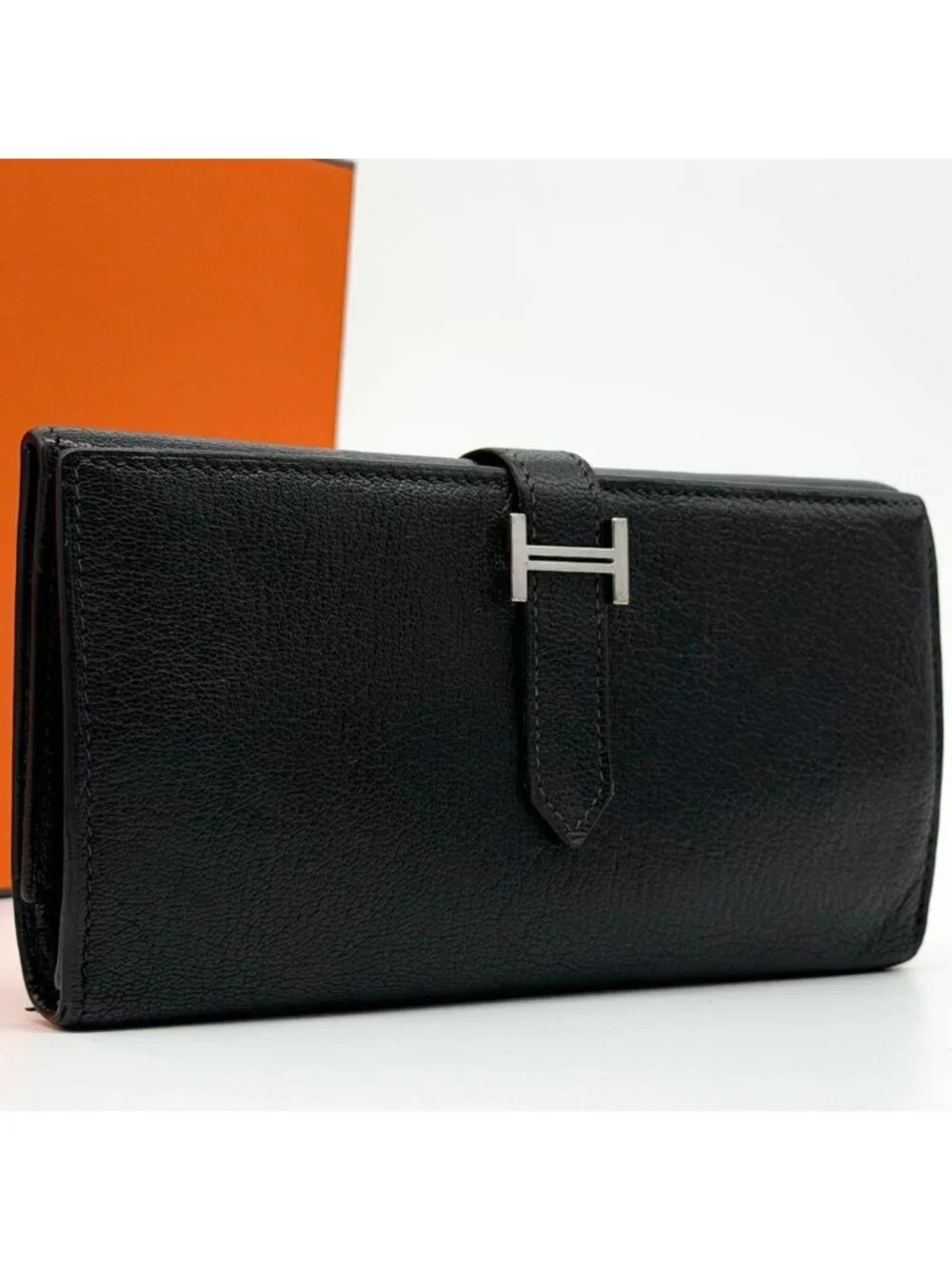Hermes Bearn Dupri Chevre Trifold Wallet Black